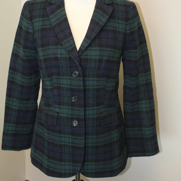 NWT Tablots Brushed Wool Blue Plaid Double Breasted Blazer, 4P - Picture 2 of 9